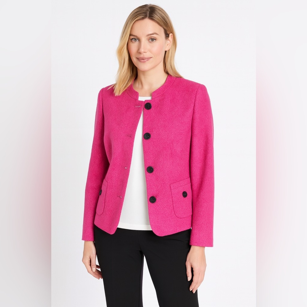Gerry Weber Pink Boucle Blazer Jacket Women's 12 Textured Career Lined